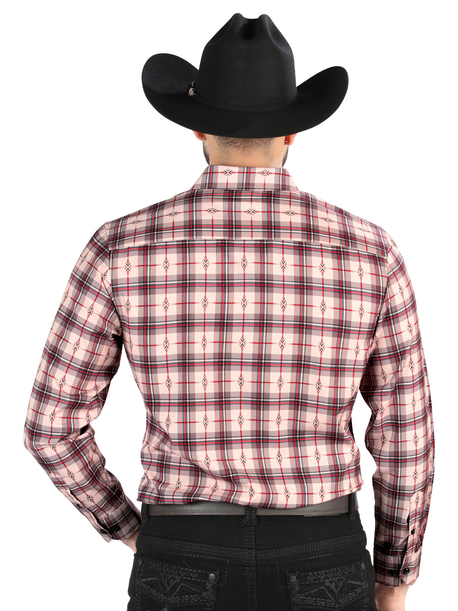 El General - Casual Long-Sleeve Shirt - Beige/Red 44711