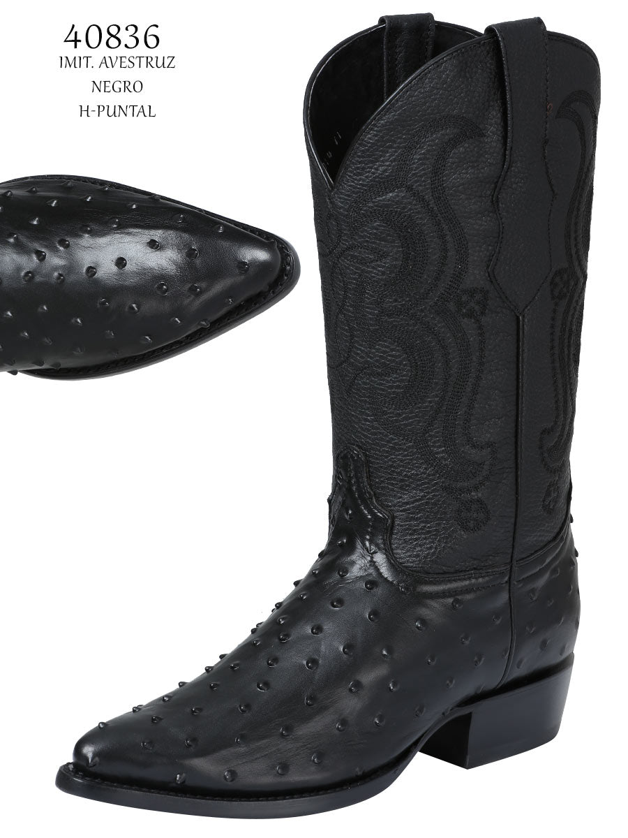 El Señor de los Cielos Men’s Western Boots - Imitation Ostrich  Leather - Black 40836