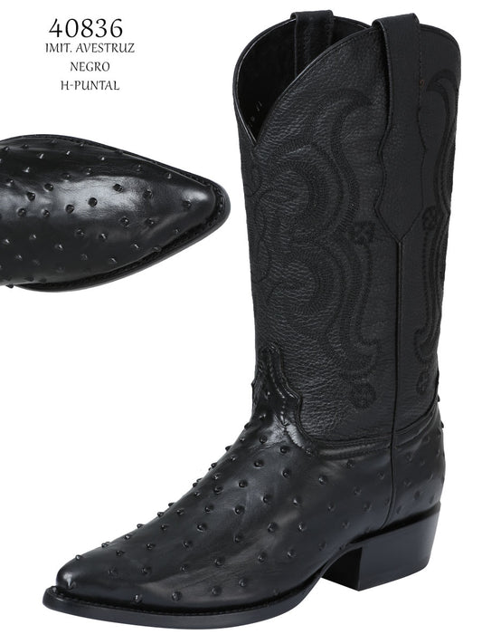 El Señor de los Cielos Men’s Western Boots - Imitation Ostrich  Leather - Black 40836