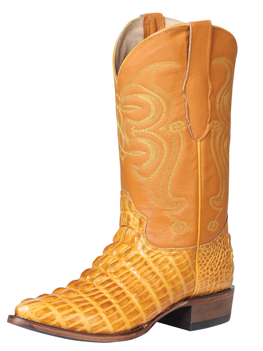 El Señor de los Cielos Men’s Western Boot - Caiman Tail Print Leather  - Butter 40843