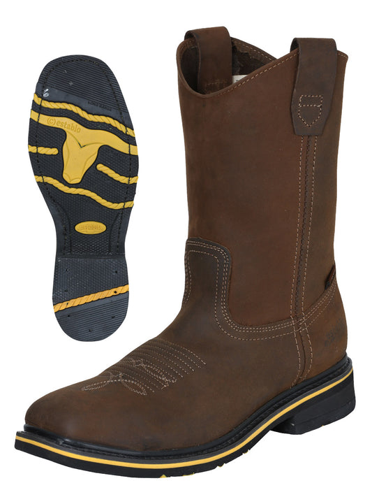 Establo Men’s Rodeo Boot - Crazy Leather Tan with Steel Toe  41544