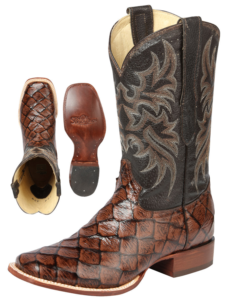 El Señor de los Cielos Men’s Rodeo Boot - Monster Fish Imitation  Leather - Brown 44931