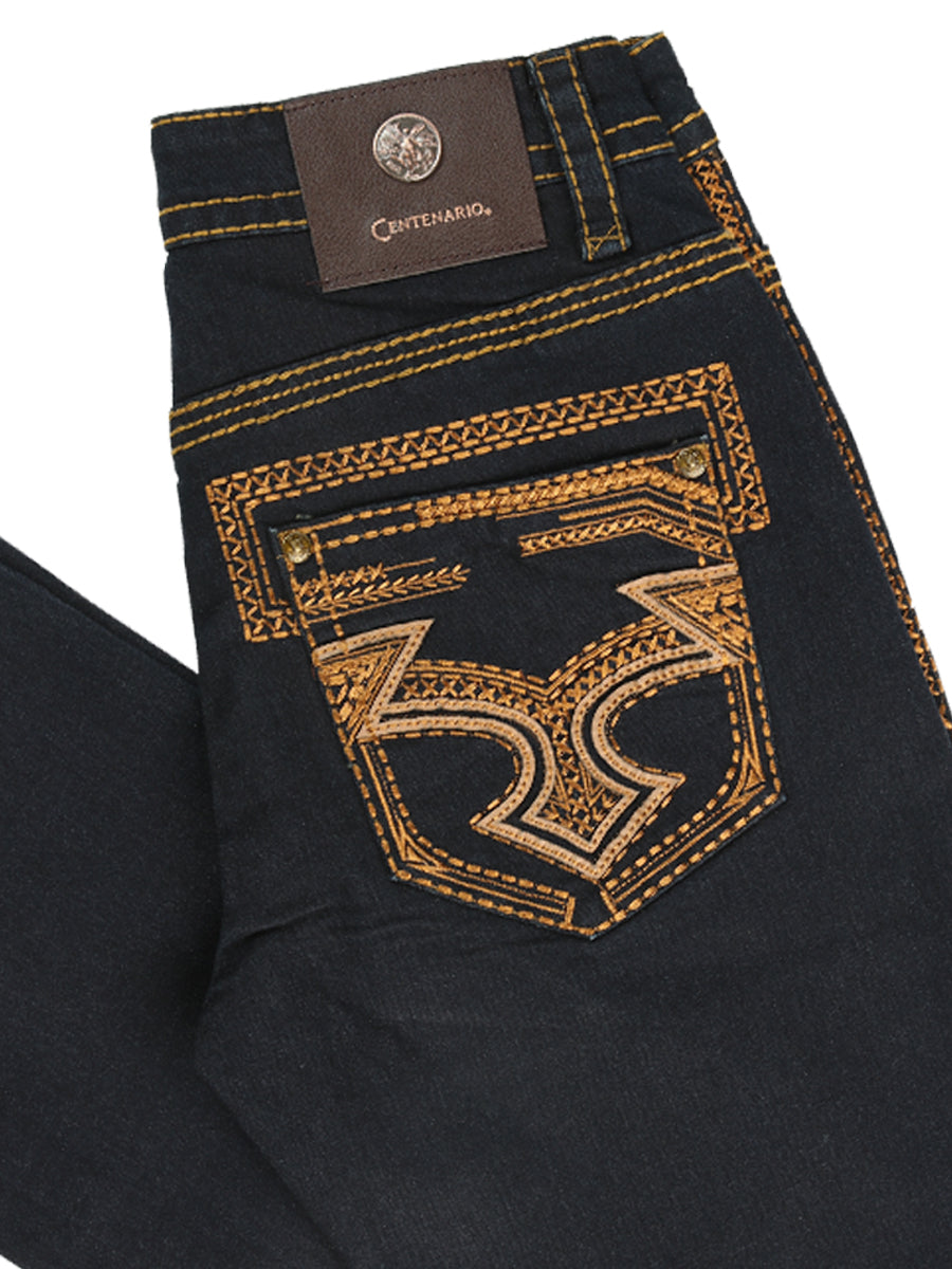 Centenario Men's Rinse Blue Denim with Gold Embroidered Details  45313