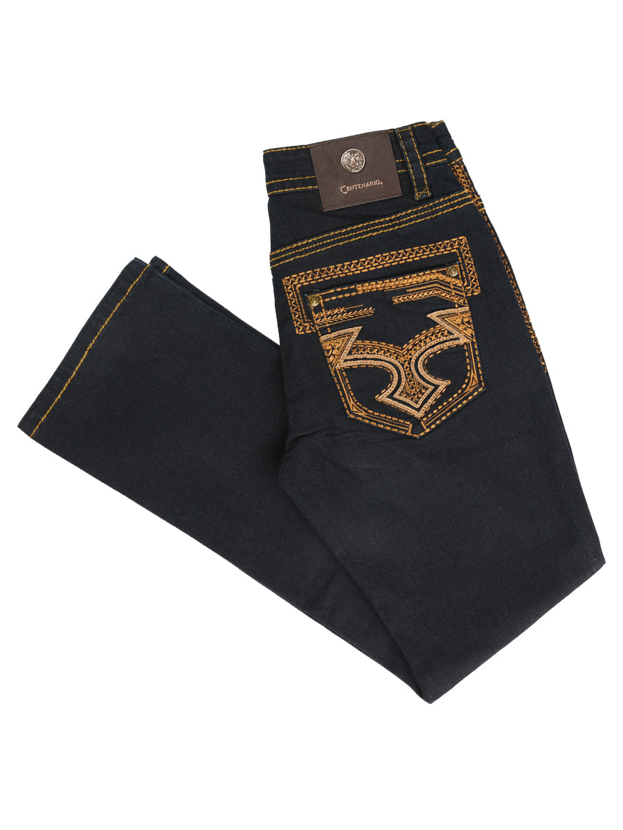 Centenario Men's Rinse Blue Denim with Gold Embroidered Details  45313