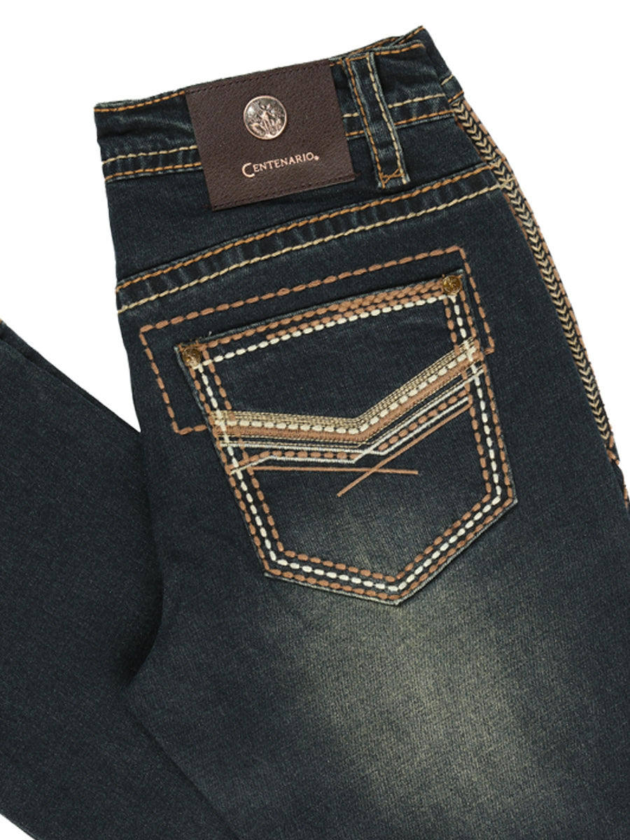 Centenario Men's Tinted Green Denim with Embroidered Details  45315