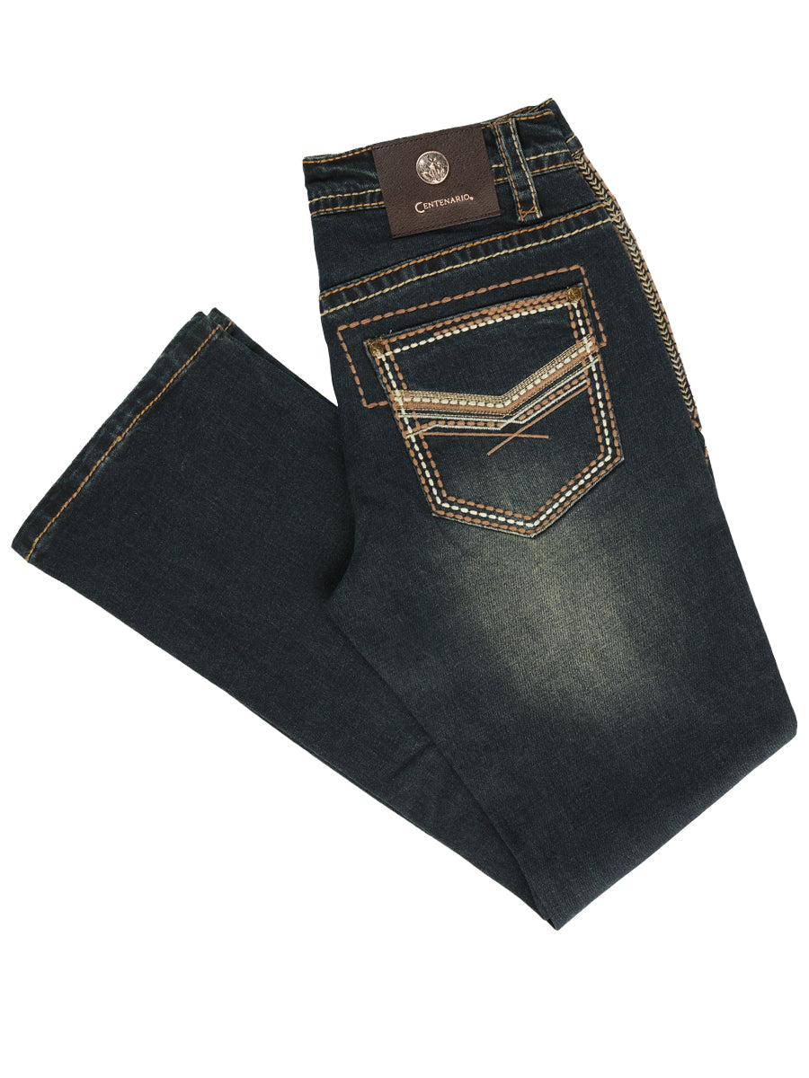 Centenario Men's Tinted Green Denim with Embroidered Details  45315