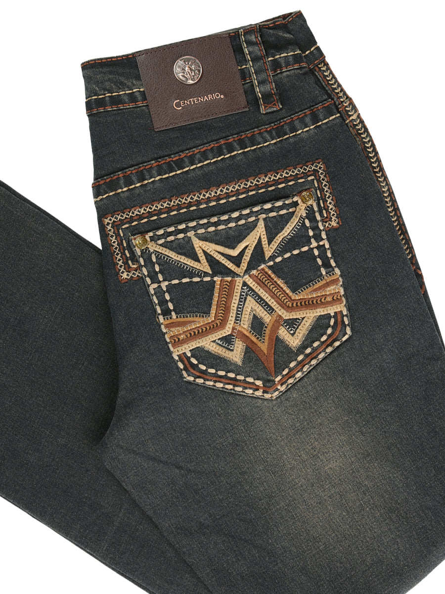 Centenario Men's Tinted Brown Denim with Embroidered Details  45316