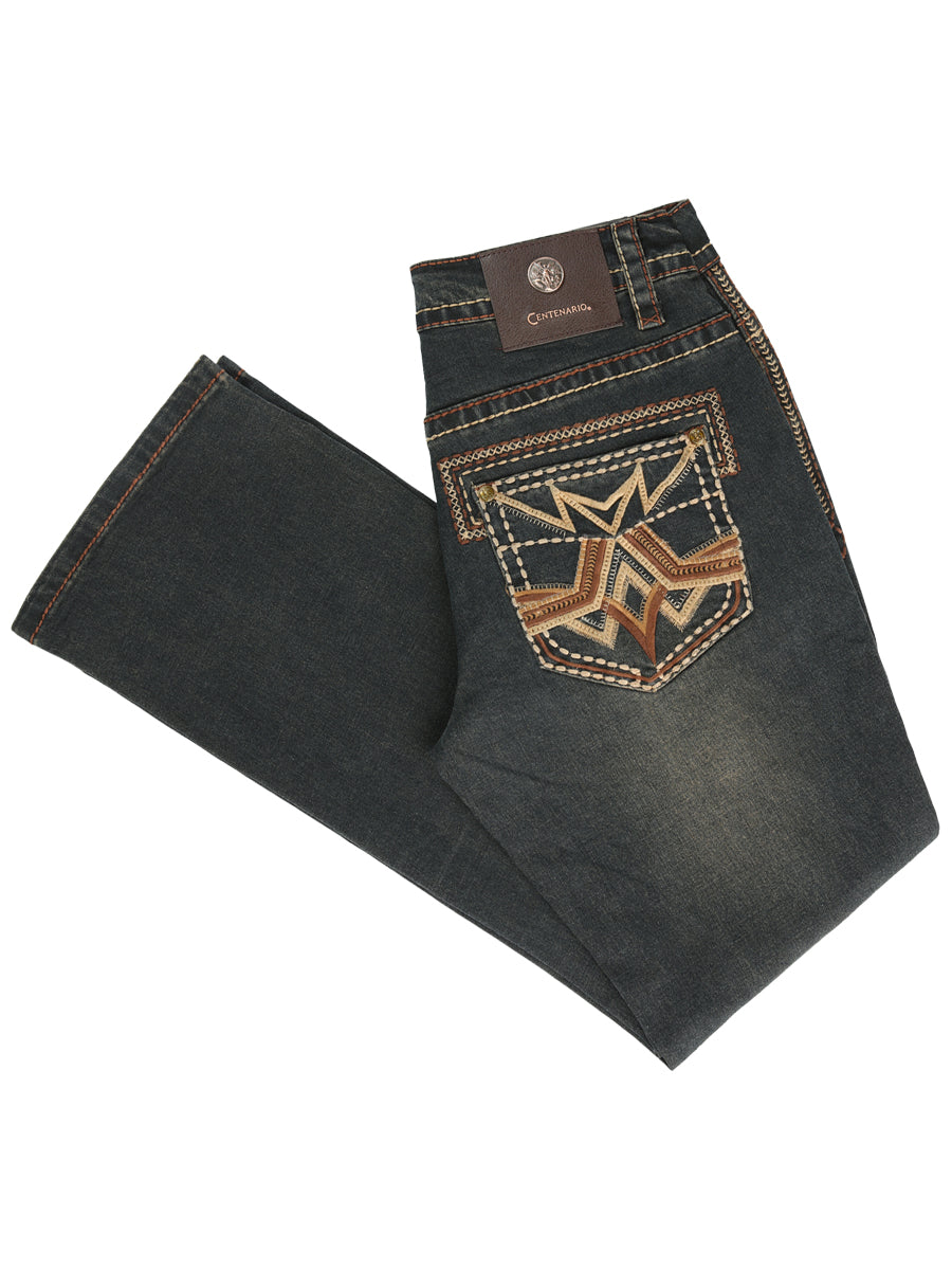 Centenario Men's Tinted Brown Denim with Embroidered Details  45316