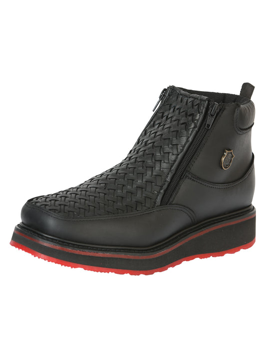 Sefeni Men’s Double Zipper Shoe Crazy Leather - Black 45394