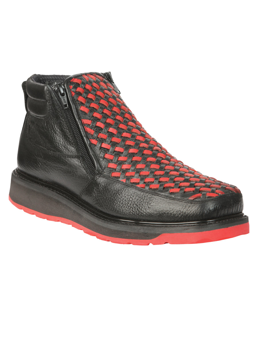 El General Men’s Ankle Boots with Zipper - Black/Red Petatillo  Leather 45402