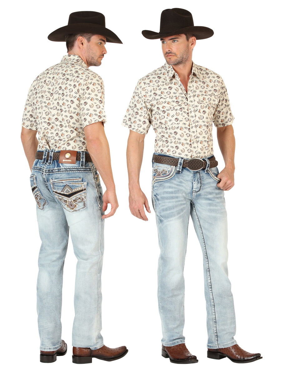 Centenario Men's Premium Denim Boot Cut Pants - Medium Blue  45533